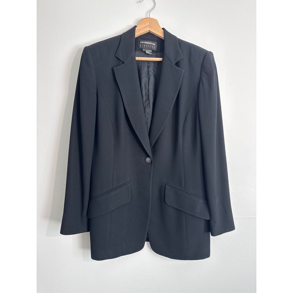 Liz Claiborne Blazer Womens 6 Black Good Single Button Professional Officecore
